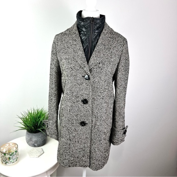Cinzia Rocca Tweed Wool Coat Women’s 4 Grey Black Zip In Vest Classic - Picture 2 of 12